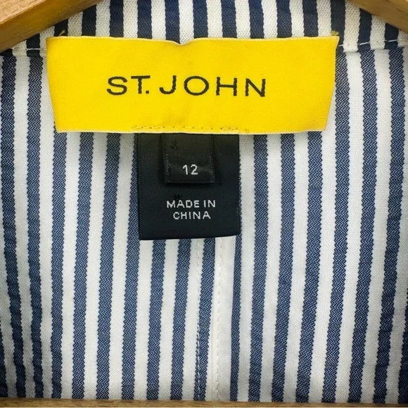 Quiet Luxury St. John Seersucker Navy & White Stripe Classic Blazer Jacket, 12 - Picture 3 of 9
